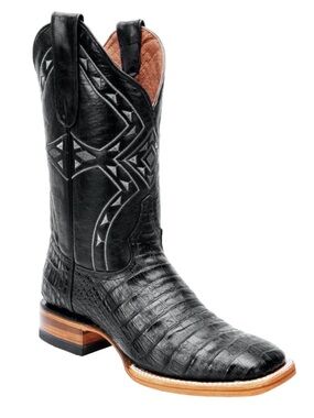 White Diamonds Leather Black Caiman Print Western Cowboy Boots Square Toe 11.5